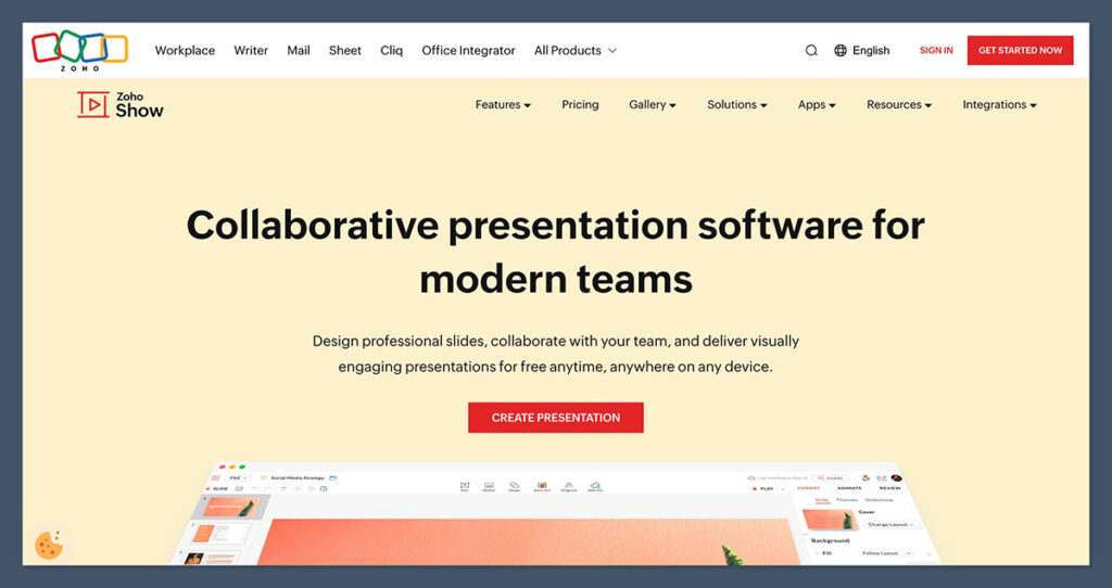 Zoho Show Homepage