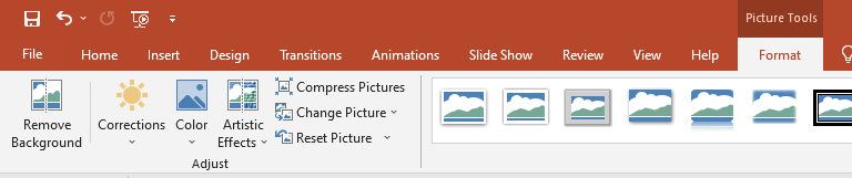 PowerPoint menu while changing an image in a slide presentation